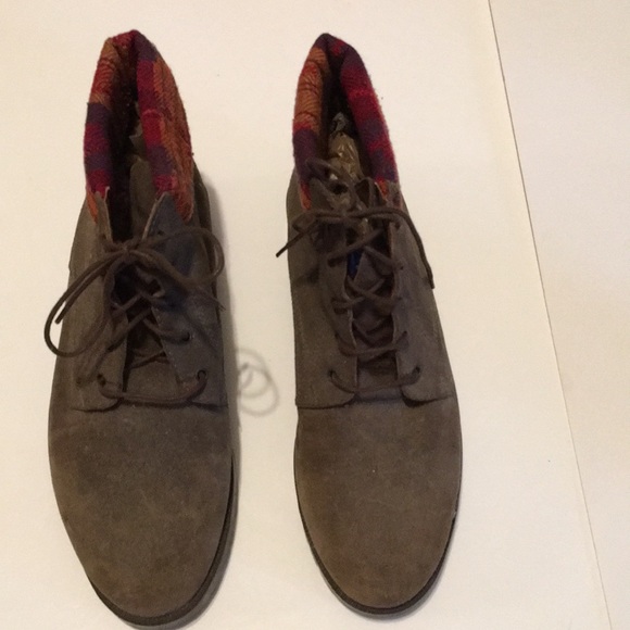 Lace up ankle boots with plaid trim Boho Shoes - Picture 4 of 10